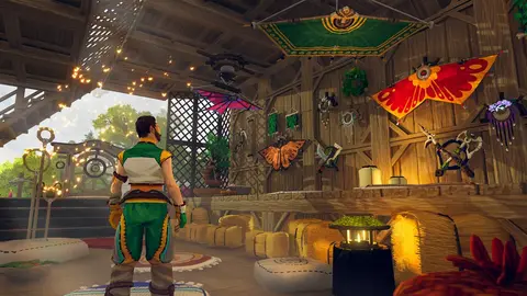 Arte oficial de Aloft com ilhas flutuantes e navio voador entre as nuvens