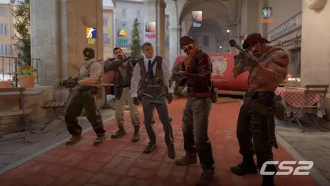 Jogadores profissionais de Counter-Strike 2 competindo em palco de torneio de esports