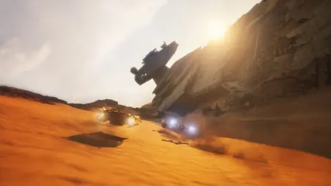 Arte oficial de Star Wars: Galactic Racer com veículos de corrida em alta velocidade