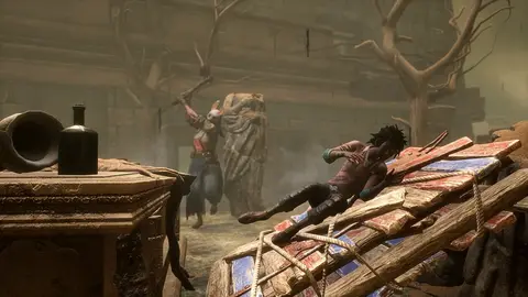 Arte oficial de Dead by Daylight com o Killer Chucky em uma floresta envolta em névoa