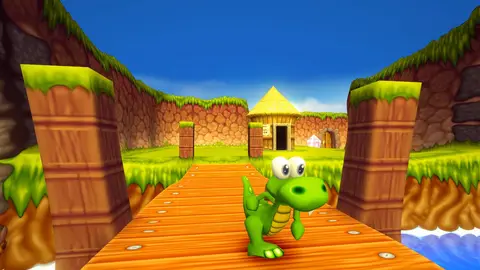 Arte oficial de Croc 2: Kingdom of the Gobbos Remastered com o crocodilo Croc e os Gobbos