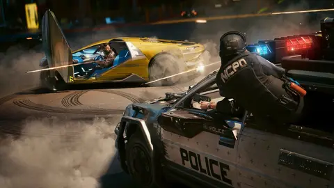 Arte oficial de Cyberpunk 2077 com Night City ao fundo