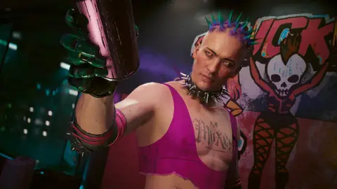 Arte oficial de Cyberpunk: Edgerunners com Night City ao fundo