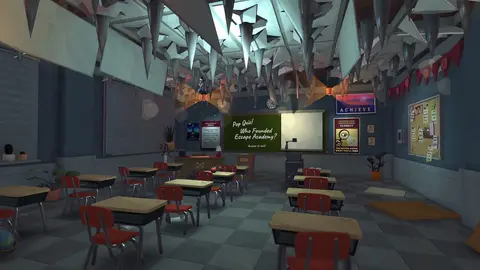 Arte oficial de Escape Academy 2: Back 2 School mostrando o campus do Academy