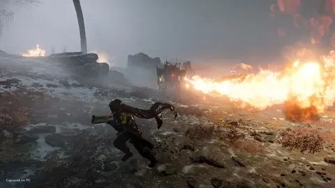 Arte oficial de Helldivers 2 com soldados Helldivers em combate