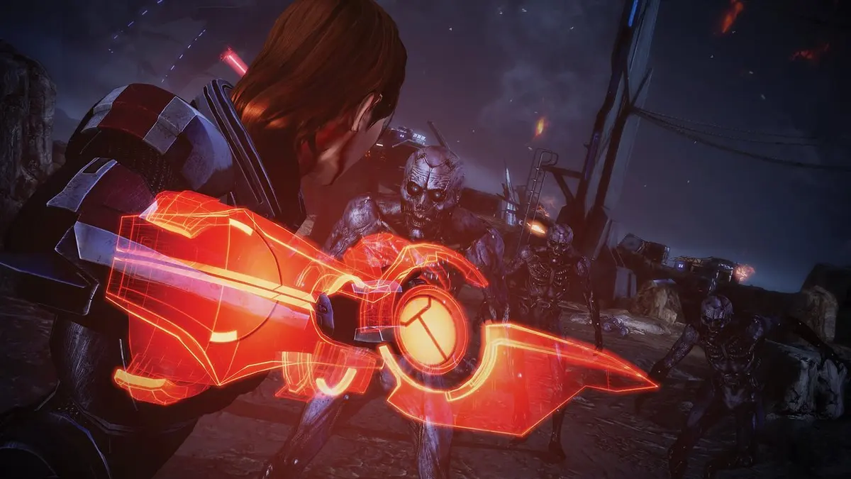 Arte oficial de Mass Effect Legendary Edition com o Comandante Shepard