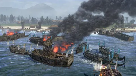 Arte oficial de Total War: Shogun 2 com guerreiros samurais em campo de batalha
