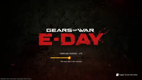 Tela de carregamento de Gears of War: E-Day mostrando a compilação de shaders em 47%