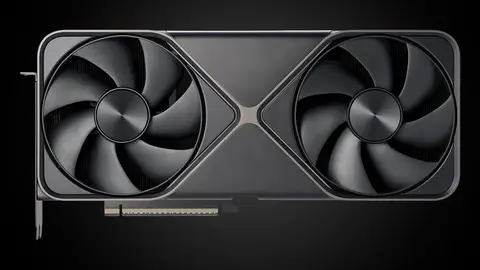 Placa de vídeo NVIDIA Founders Edition preta, vista de cima, com dois ventiladores e fundo escuro