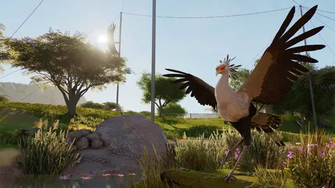 Arte oficial de Planet Zoo 2 com animais em um parque zoológico