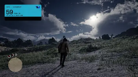 Captura de Red Dead Redemption 2 no PS4 com o contador de FPS do plugin no canto superior esquerdo
