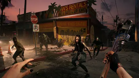 Arte oficial de Dead Island 2 com a cidade de Los Angeles tomada por zumbis