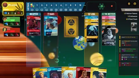 Imagem oficial da adaptação digital de Red Rising, da Emerald City Games, com cartas e personagens do jogo