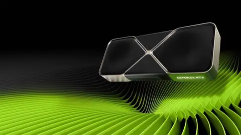 Placa de vídeo GeForce RTX em modelo Founders Edition sobre fundo preto com lâminas verdes