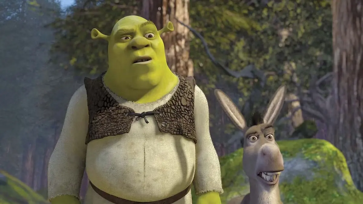 Shrek e o Burro em cena na floresta