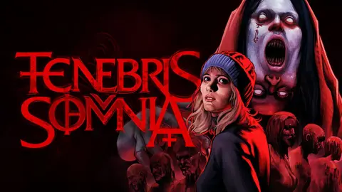 Arte oficial de Tenebris Somnia com a protagonista Julia e criaturas de terror ao fundo