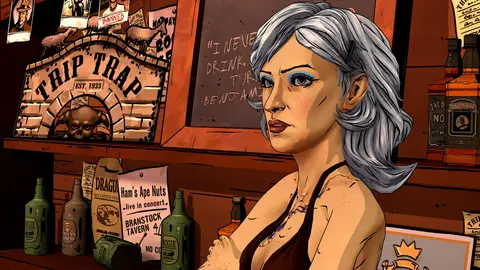 Arte oficial de The Wolf Among Us Remastered com Bigby Wolf em Fabletown