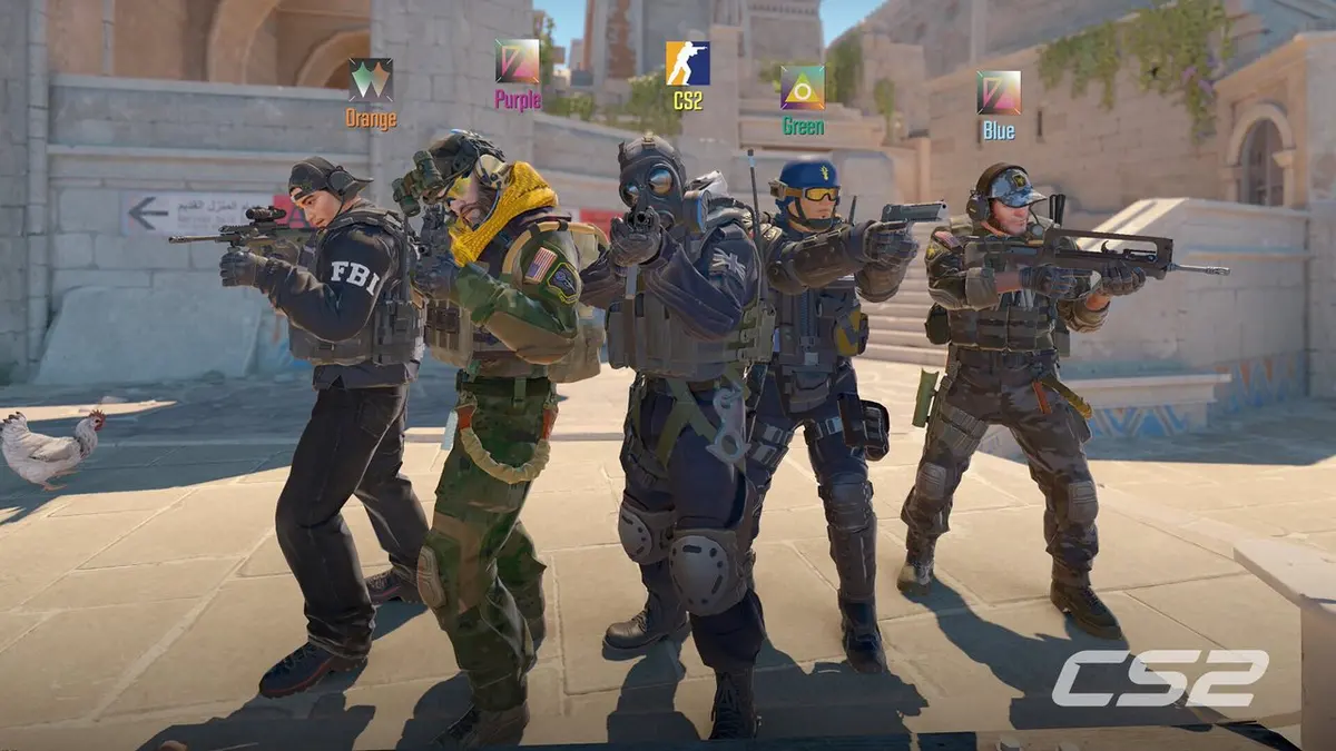 Jogadores profissionais de Counter-Strike 2 em campo durante torneio de esports
