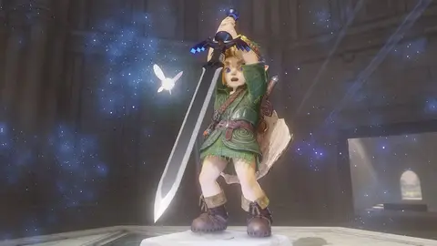 Link empunha a Master Sword em cena do remake de Ocarina of Time